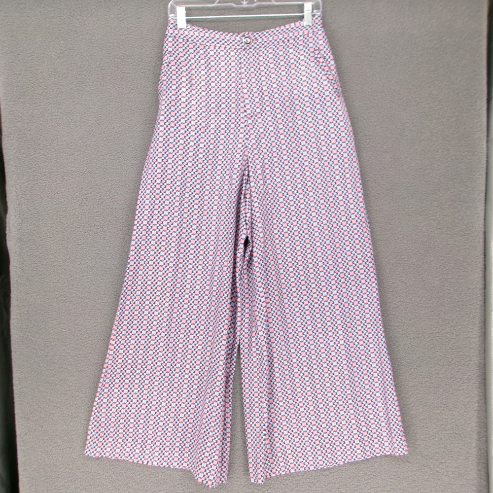Maeve Anthropologie Geometric Pink Blue Wide Leg Pants Size 6 High Waist Trouser